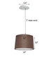 14" W 2 Light Pendant Chocolate Burlap Shade with Diffuser, White Cord