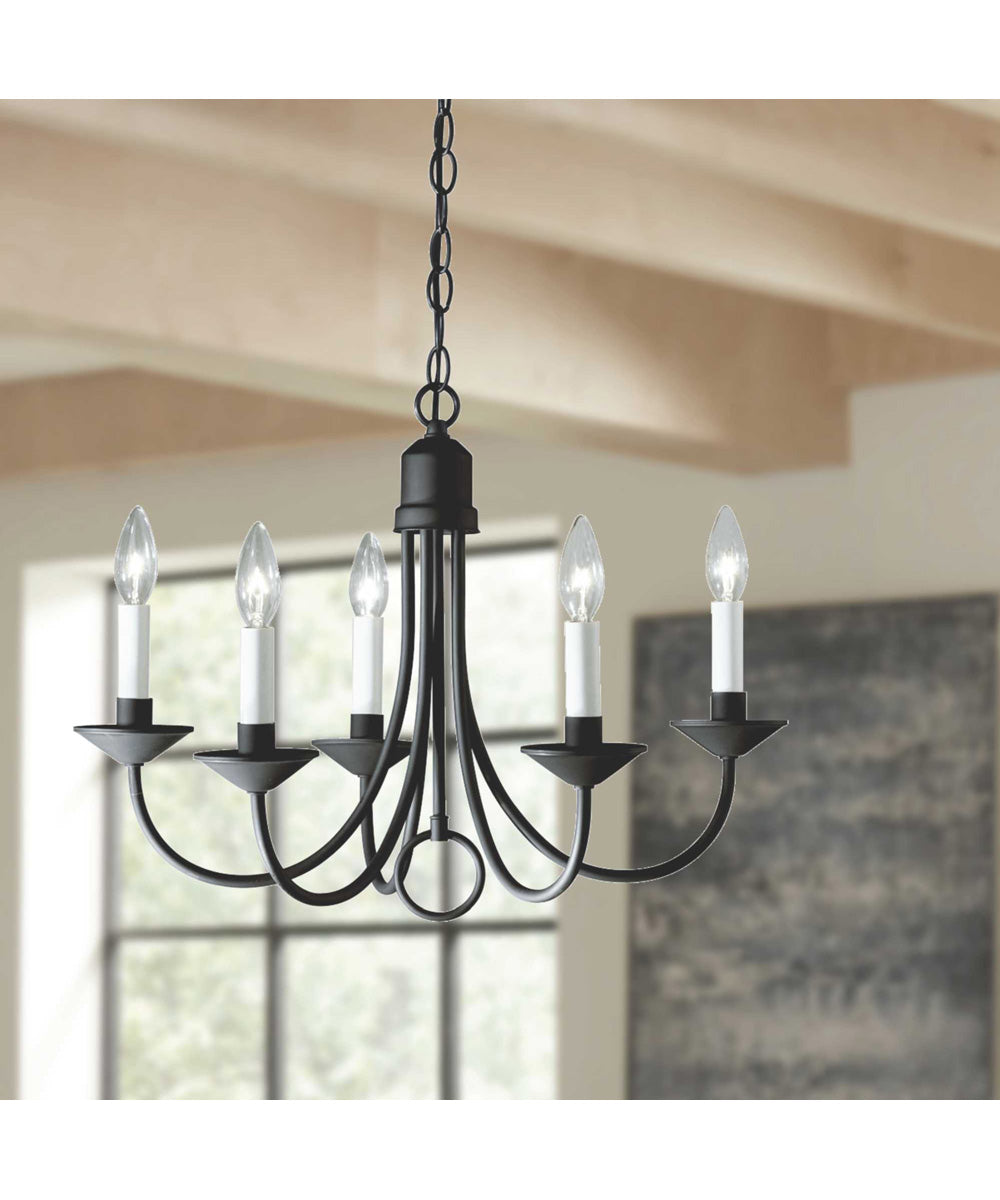 5-Light White Candles Traditional Chandelier Light Textured Black