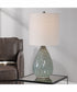 28"H 1-Light Table Lamp Ceramic and Steel in Rust and Aqua with a Drum Shade