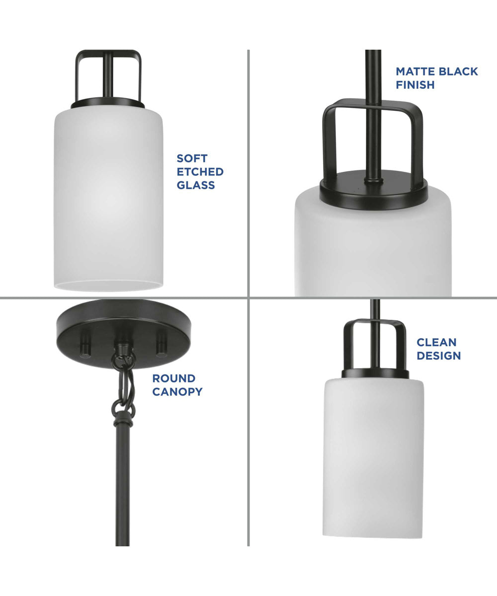 League 1-Light Etched Glass Modern Farmhouse Mini-Pendant Hanging Light Matte Black