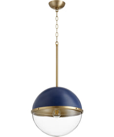 13"W 1-light Pendant Blue w/ Aged Brass