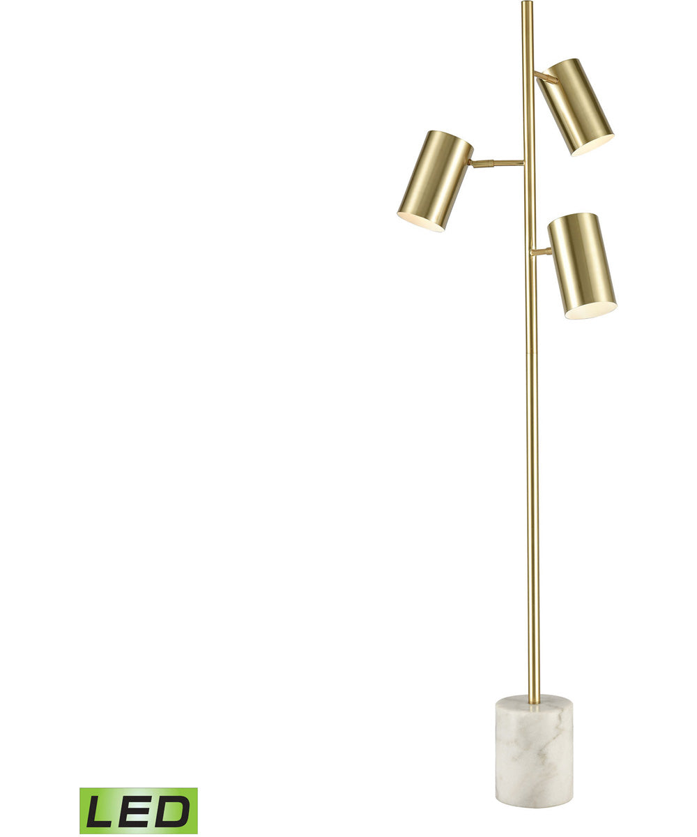 Dien 3-Light Floor Lamp Honey Brass/White Marble/Honey Brass Cylindrical Shades