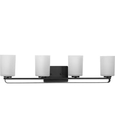 League 4-Light Etched Glass Modern Farmhouse Bath Vanity Light Matte Black