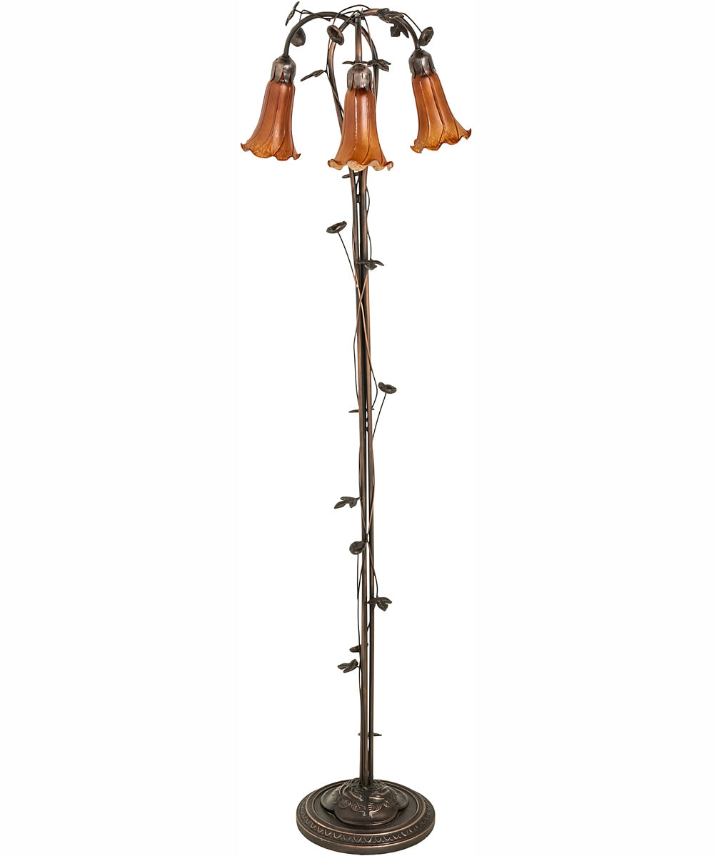58" High Amber Tiffany Pond Lily 3 Light Floor Lamp