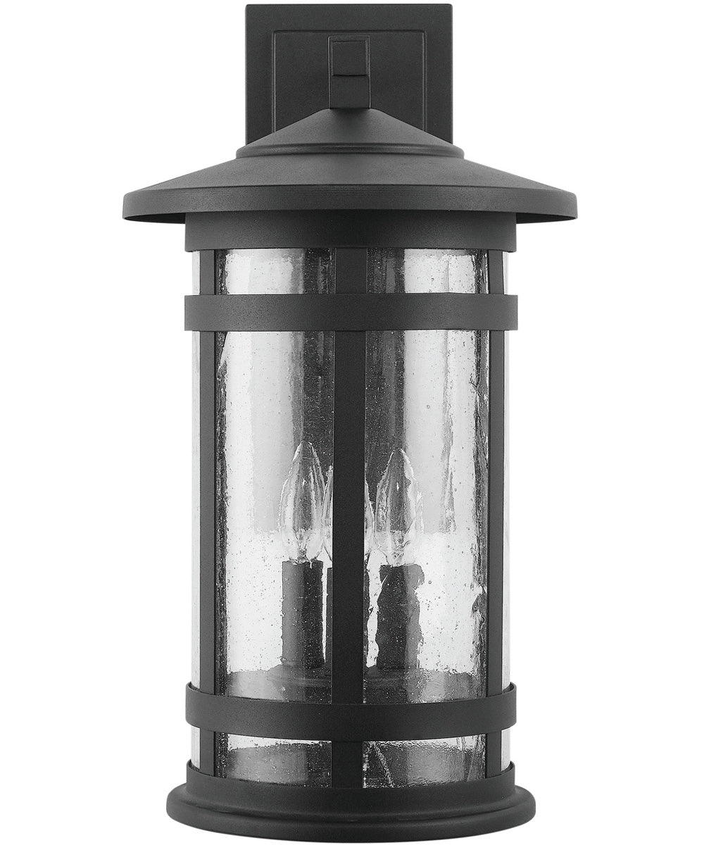 Mission Hills 3-Light Outdoor Wall Mount Rain or Shine - Black with Antiqued Seeded Glass