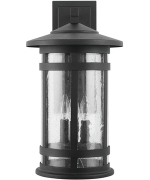 Mission Hills 3-Light Outdoor Wall Mount Rain or Shine - Black with Antiqued Seeded Glass