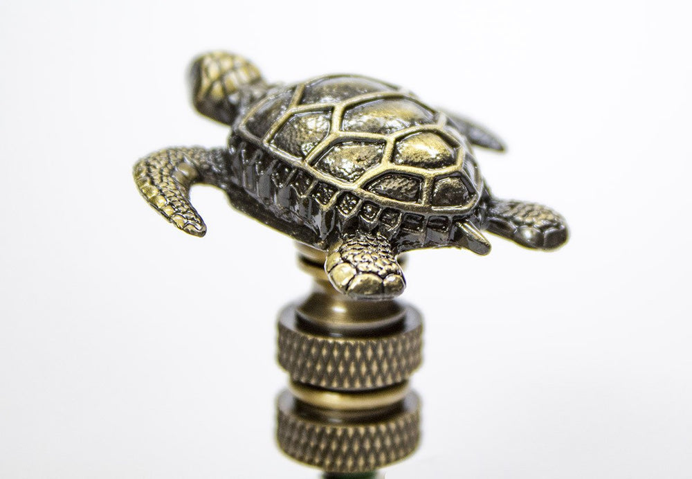 Antique Metal Sea Turtle Lamp Finial 1.5"H