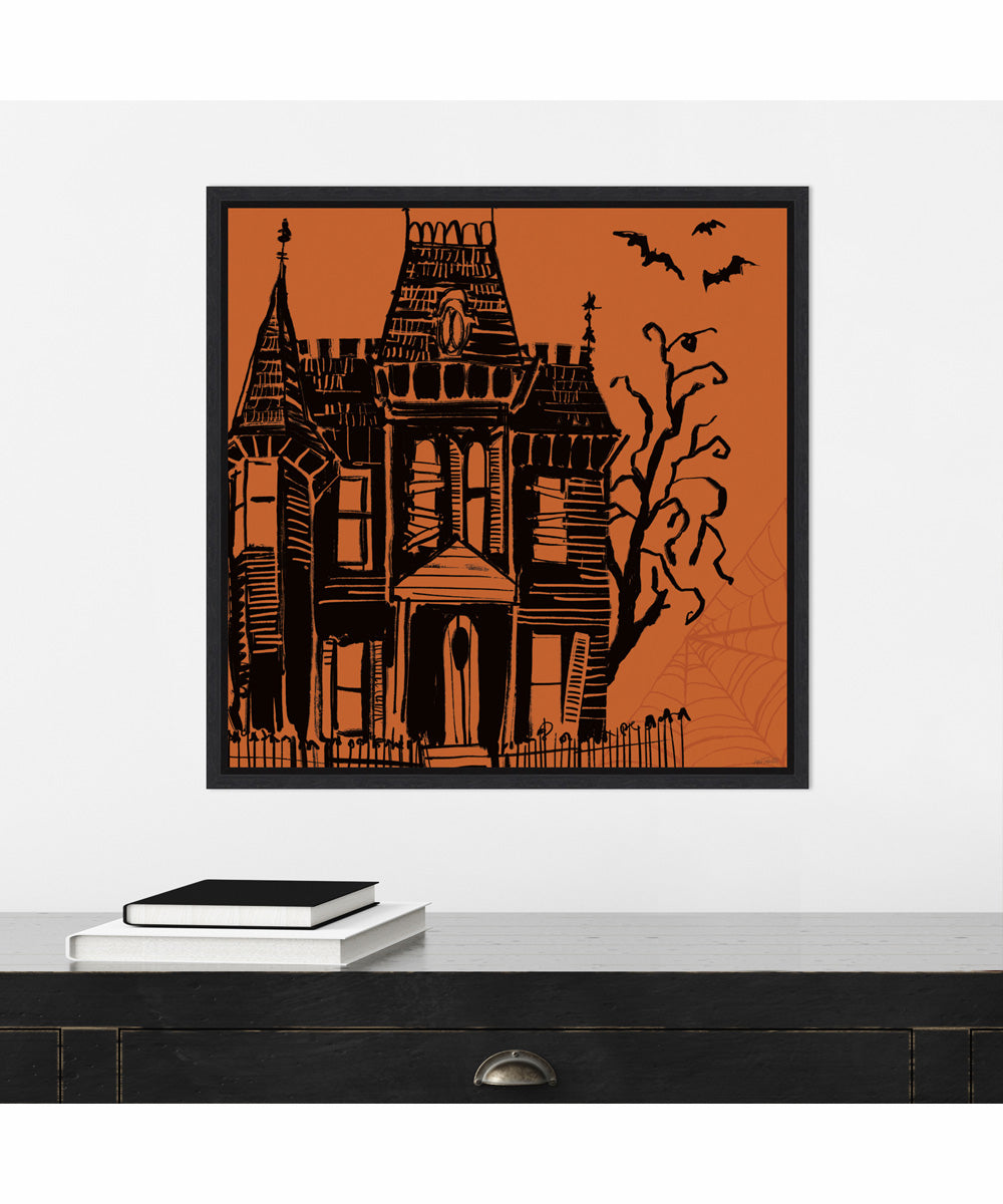 Framed Haunted Halloween IV by Anne Tavoletti Canvas Wall Art Print (22  W x 22  H), Sylvie Black Frame
