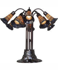 24" High Stained Glass Pond Lily 10 Light Table Lamp