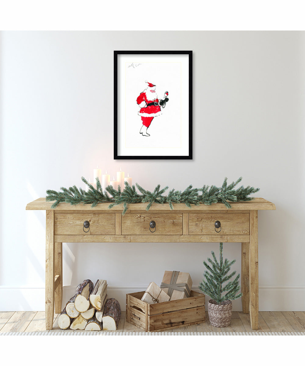 Santa and Robin (Falconry) by George Adamson Wood Framed Wall Art Print (18  W x 25  H), Svelte Noir Black Frame