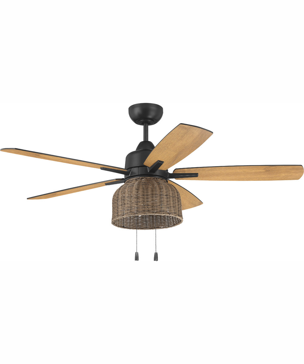 52" Woven 3-Light Indoor/Outdoor Ceiling Fan Flat Black