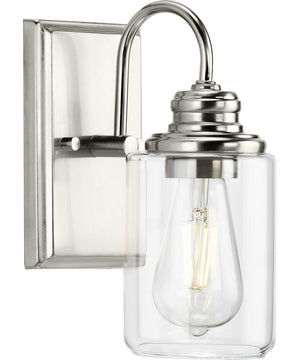 Aiken 1-Light Clear Glass Farmhouse Style Bath Vanity Wall Light Brushed Nickel