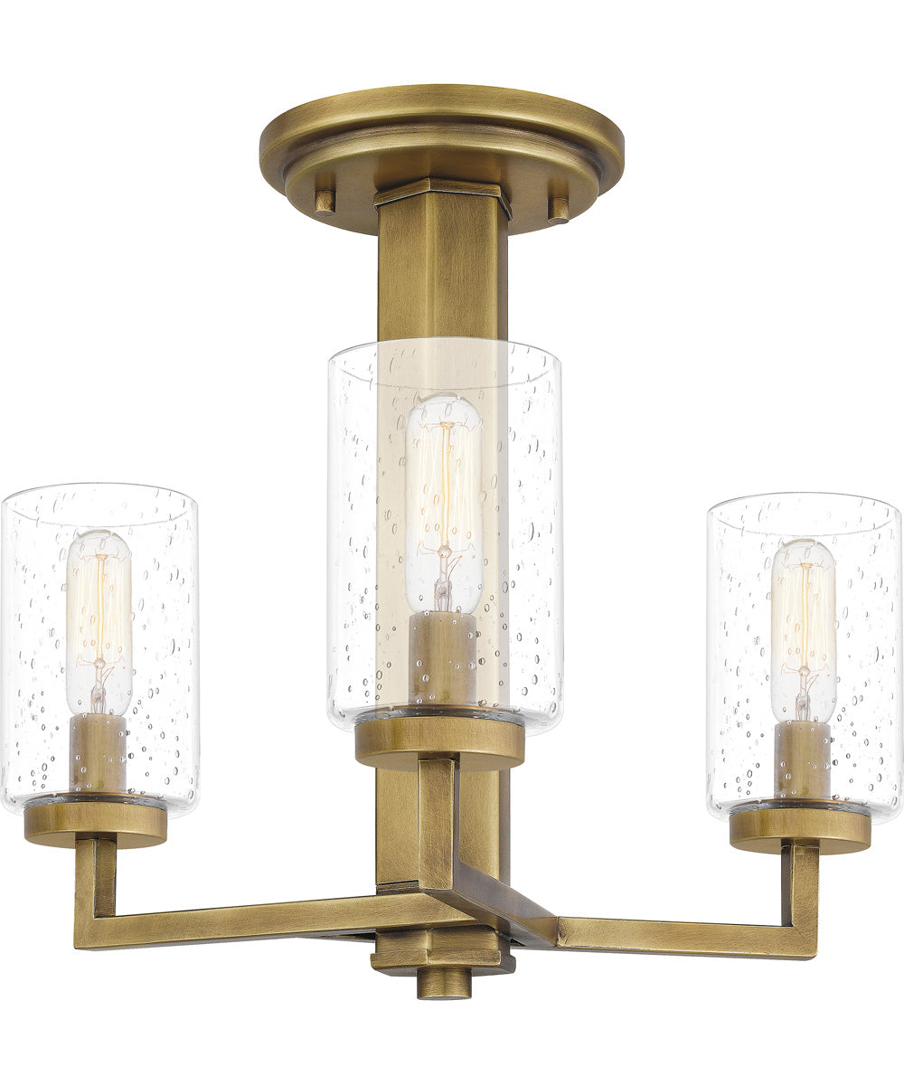 Sunburst 3-light Semi Flush Mount Weathered Brass