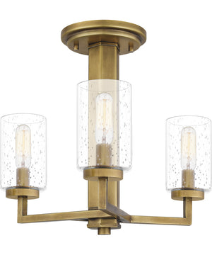 Sunburst 3-light Semi Flush Mount Weathered Brass