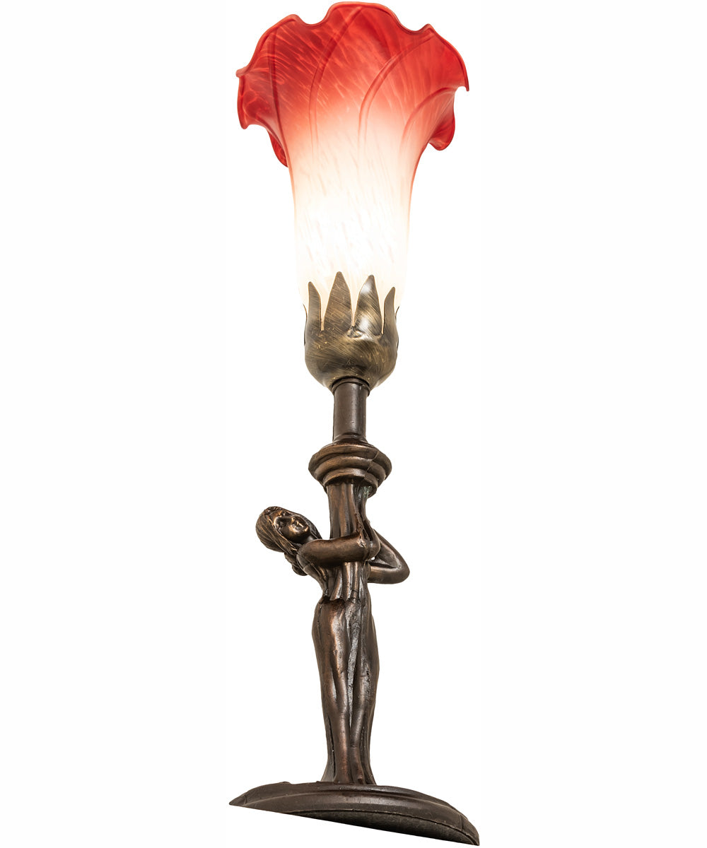 15" High Pink/White Tiffany Pond Lily Nouveau Lady Mini Lamp
