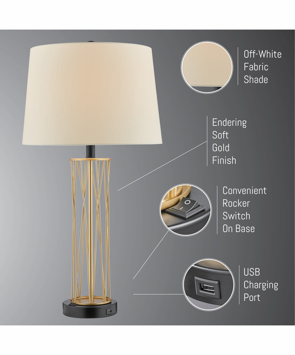 Breiton 2-Light 2 Pack-Table Lamp Antique Brass/Black/Fabric Shade With Usb