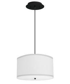 2 Light Pendant 18"w White Linen Shade with Diffuser, Black Cord