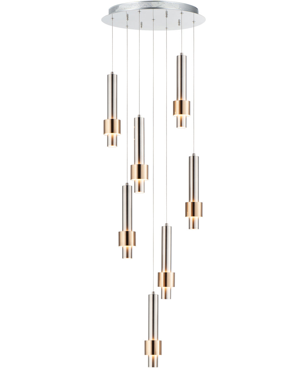 18"W Reveal LED 7-Light Pendant Satin Nickel / Satin Brass