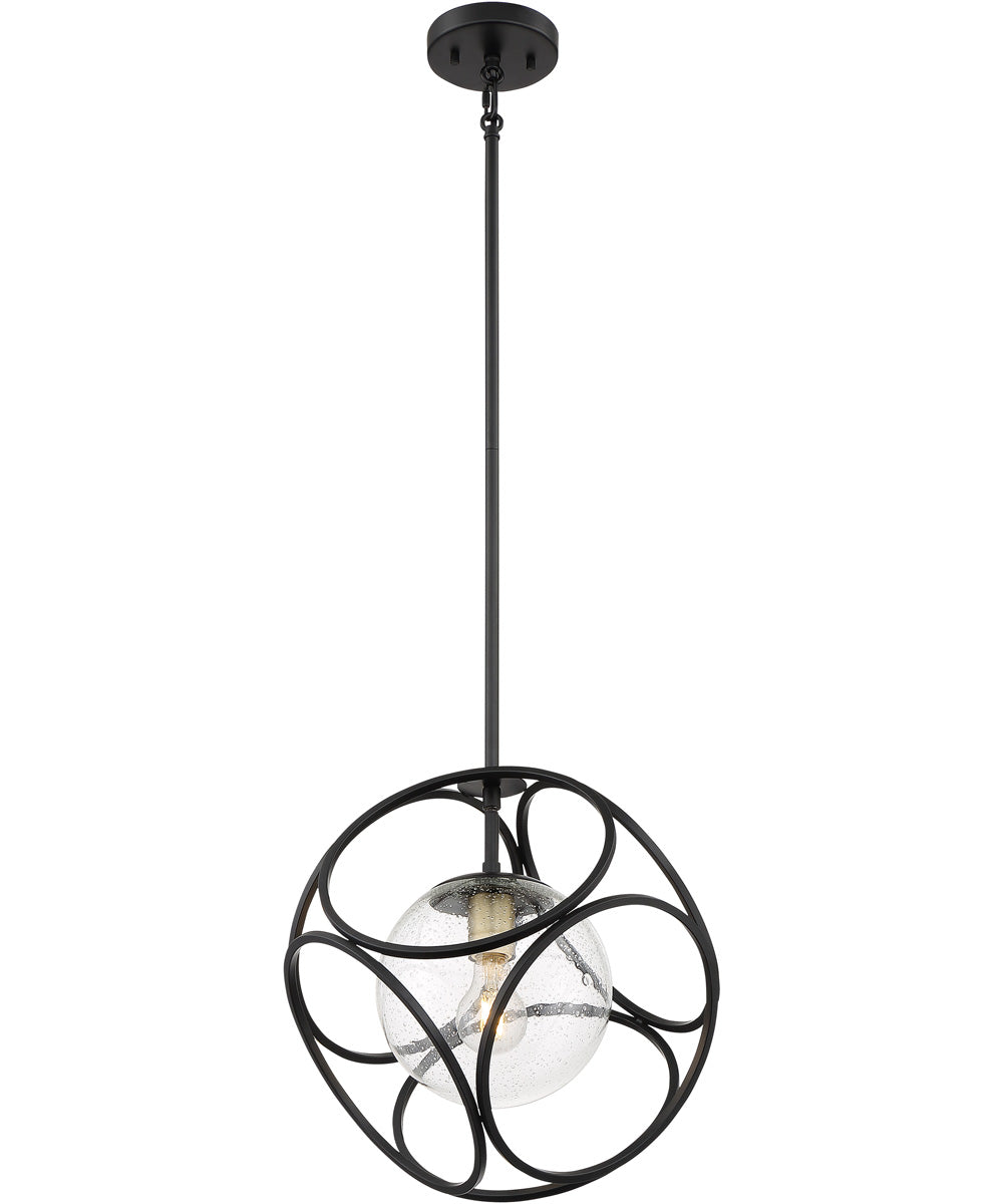 14"W Aurora 1-Light Pendant Black / Vintage Brass