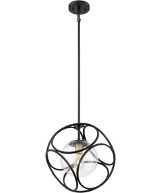 14"W Aurora 1-Light Pendant Black / Vintage Brass