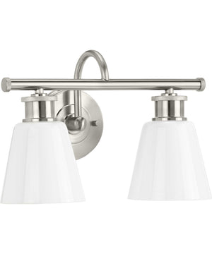Ashford 2-Light Opal Glass Farmhouse Style Bath Vanity Wall Light Brushed Nickel