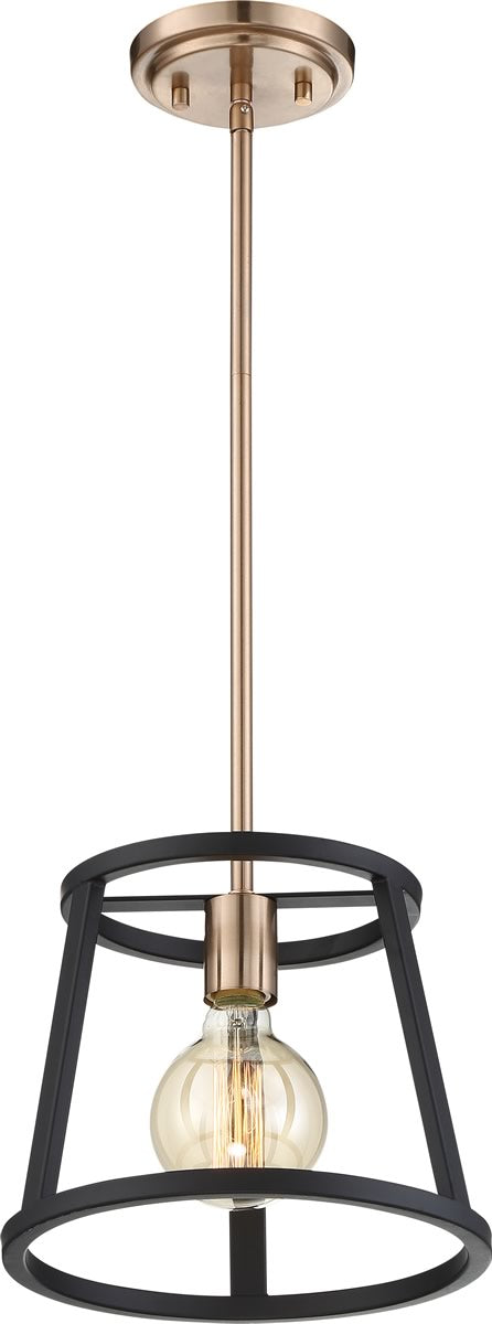 10"W Chassis 1-Light Pendant Copper Brushed Brass / Matte Black