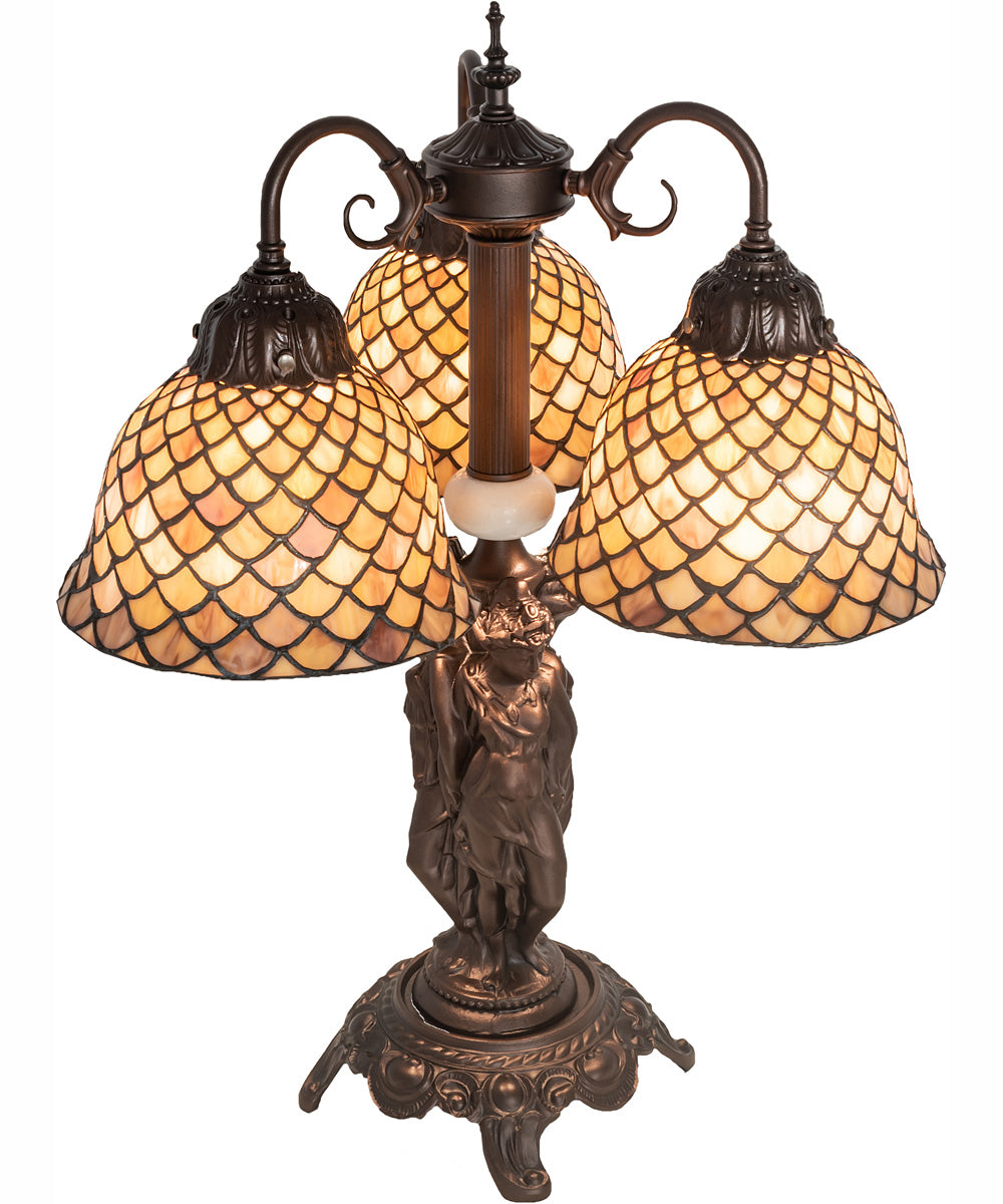 23" High Tiffany Fishscale 3 Light Table Lamp