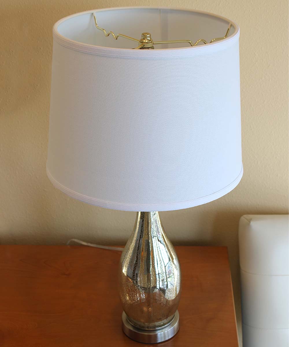 27" Teardrop Lamp Base 2 Pack, Mercury Silver/Gold Glass Table Lamp Set with White Linen Shades