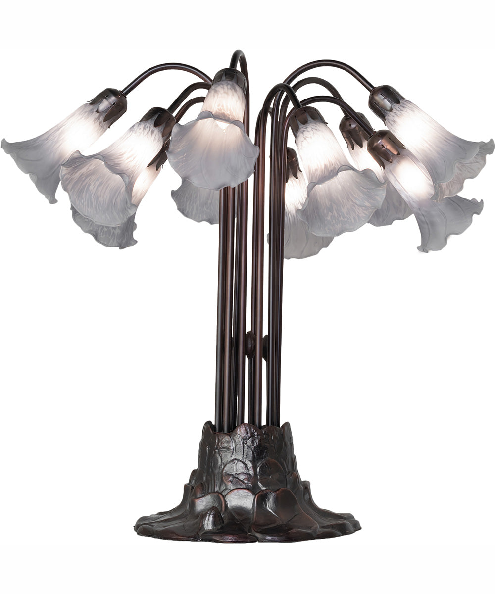 24" High Gray Tiffany Pond Lily 10 Light Table Lamp