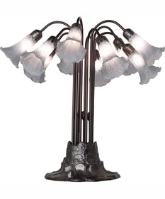 24" High Gray Tiffany Pond Lily 10 Light Table Lamp
