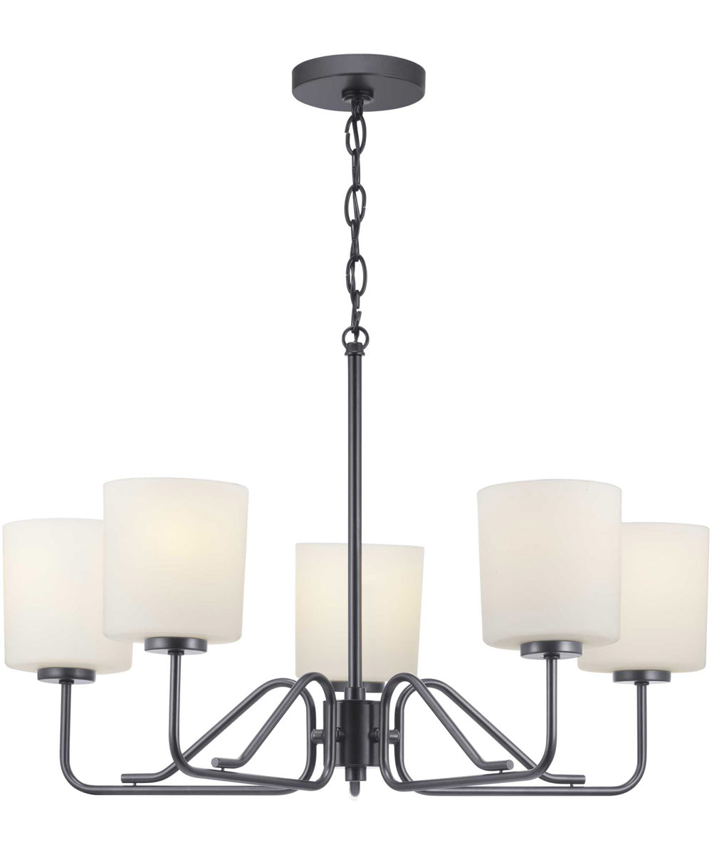 Tobin 5-Light Etched White Glass Modern Chandelier Light Matte Black