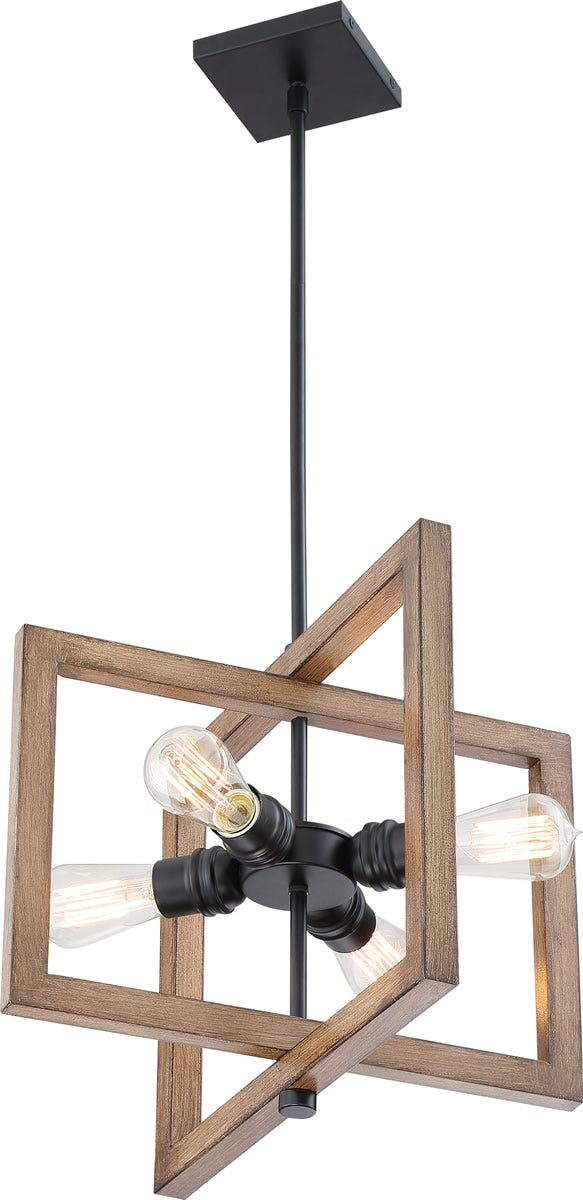 16"W Beacon 4-Light Pendant Black / Honey Wood