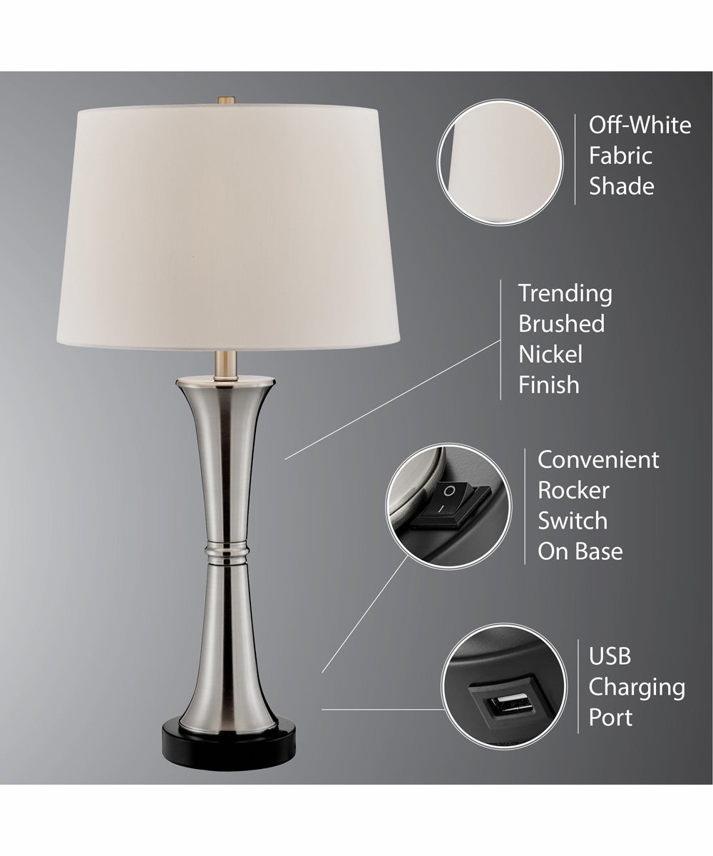 Gavino 2-Light 2 Pack-Table Lamp Brushed Nickel/Black/Fabric Shade With Usb