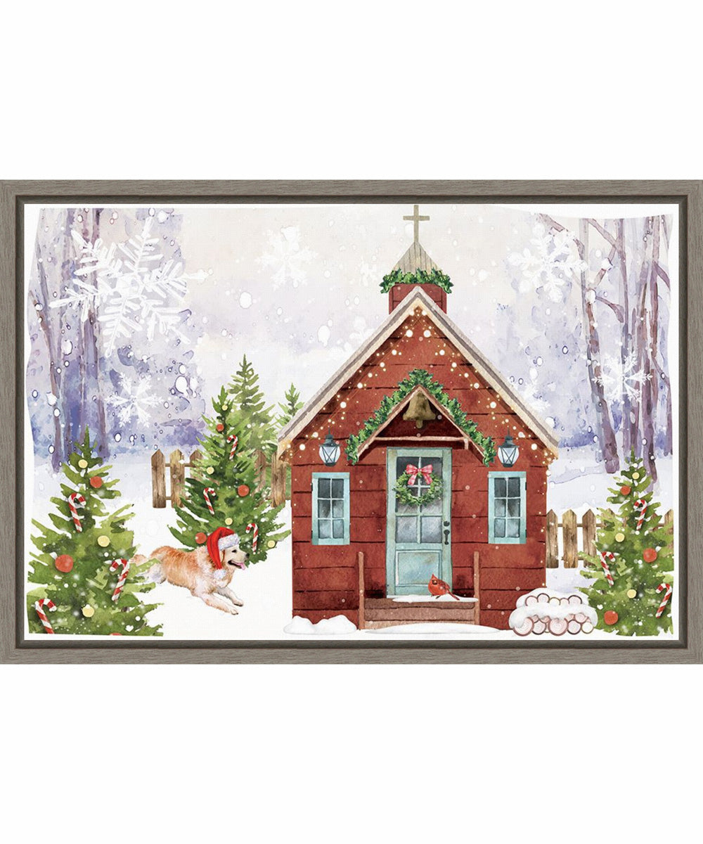 Framed Country Christmas Church II by Art Nd Canvas Wall Art Print (23  W x 16  H), Sylvie Greywash Frame