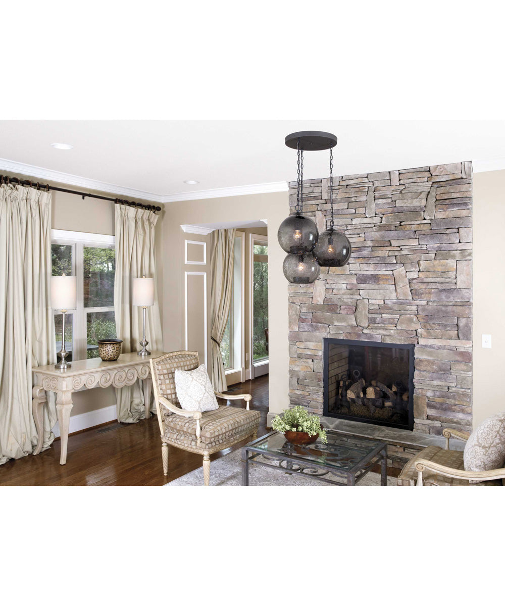 Malbec 1-Light Smoked Textured Glass Global Pendant Light Graphite