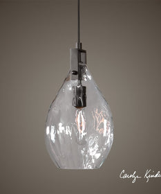 9"W Campester 1 Light Watered Glass Mini Pendant