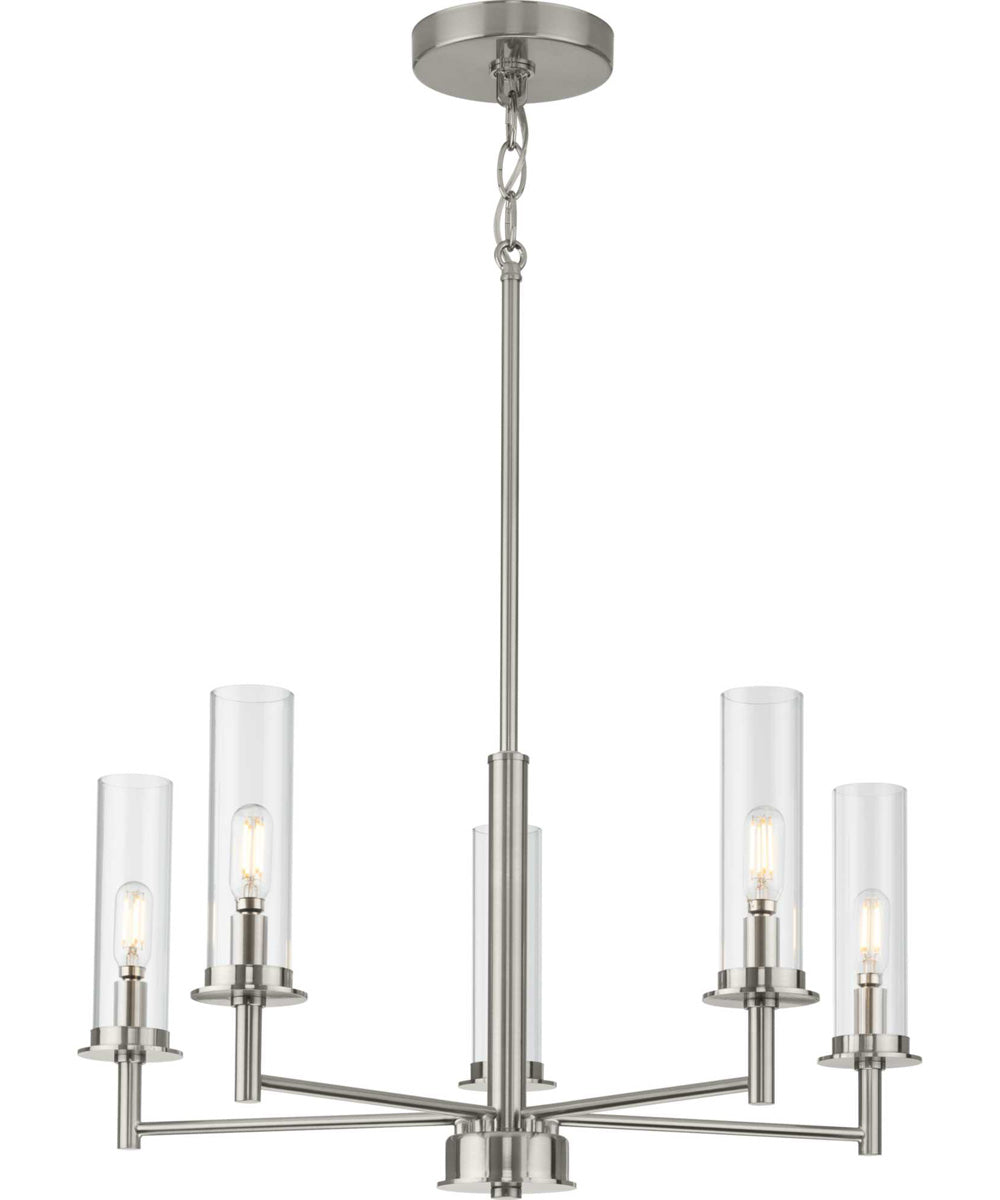 Kellwyn 5-Light Clear Glass Transitional Style Chandelier Light Brushed Nickel