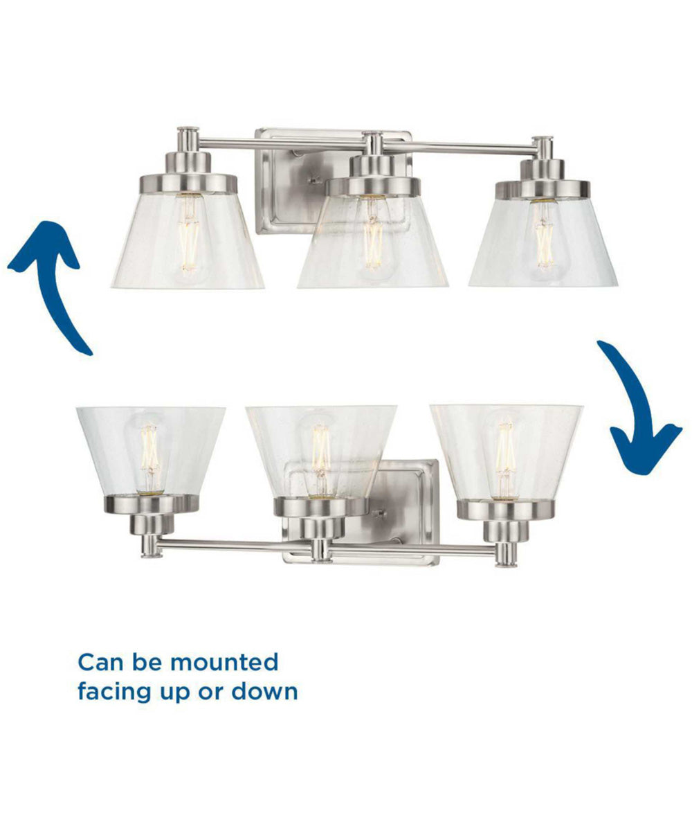 Hinton 3-Light Clear Seeded Glass Farmhouse Bath Vanity Light Brushed Nickel