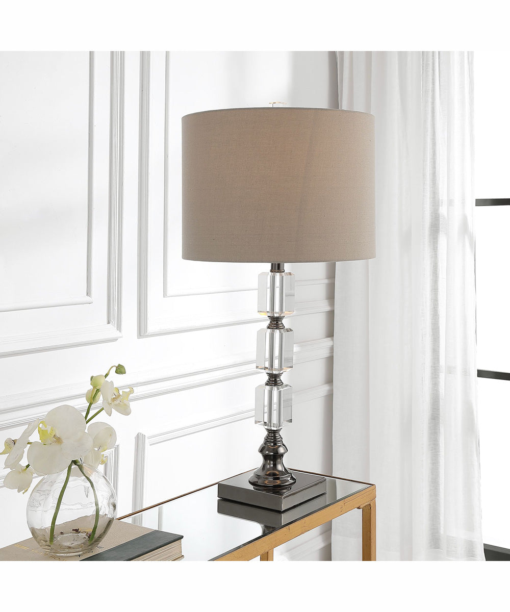 29"H 1-Light Table Lamp Metal and Crystal in Dark Antique Nickel and Crystal with a Round Shade