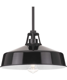 Cedar Springs  1-Light Textured Metal Shade Farmhouse Outdoor Hanging Light Black