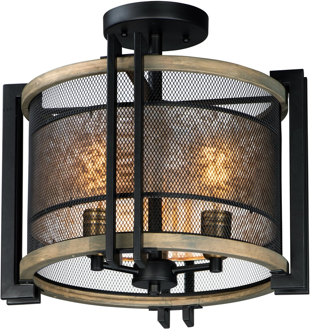 17"W Boundry 3-Light Flush Mount Black / Barn Wood / Antique Brass