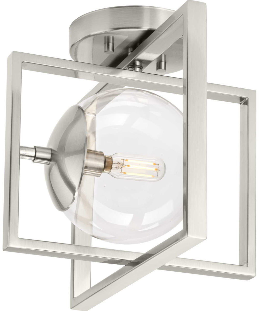 Atwell 10" 1-Light Mid-Century Modern Clear Glass Semi-Flush Mount Light Brushed Nickel