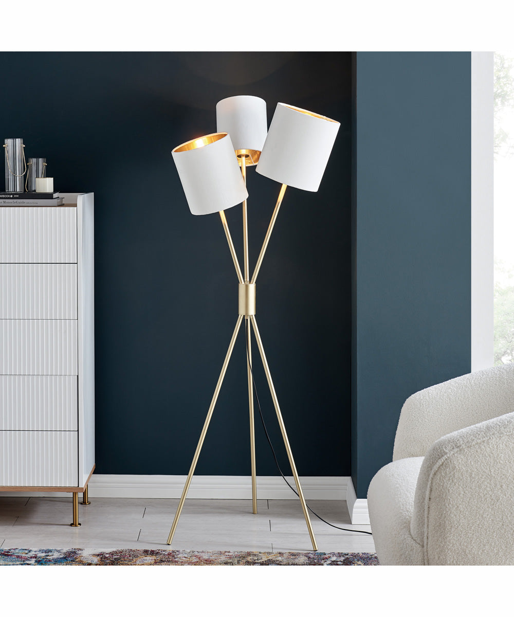 Crisanta 3-Light 3-Light Floor Lamp Gold/White Velvet Shade