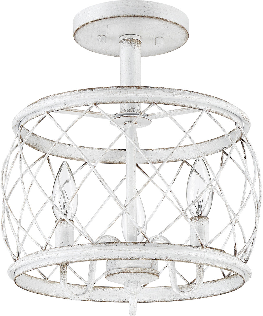 Dury Small 3-light Semi Flush Mount Antique White