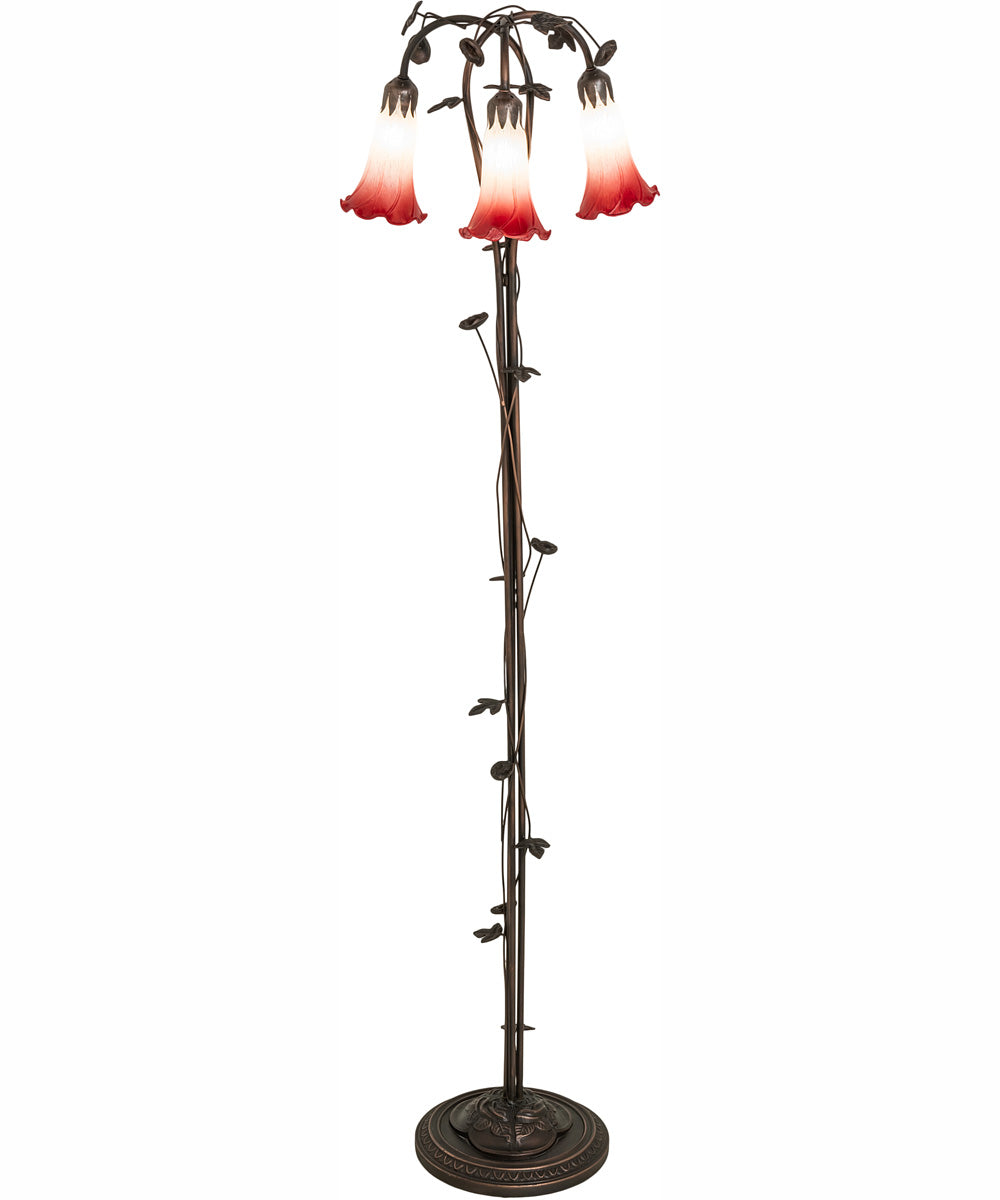 58" High Pink/White Tiffany Pond Lily 3 Light Floor Lamp
