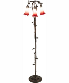 58" High Pink/White Tiffany Pond Lily 3 Light Floor Lamp