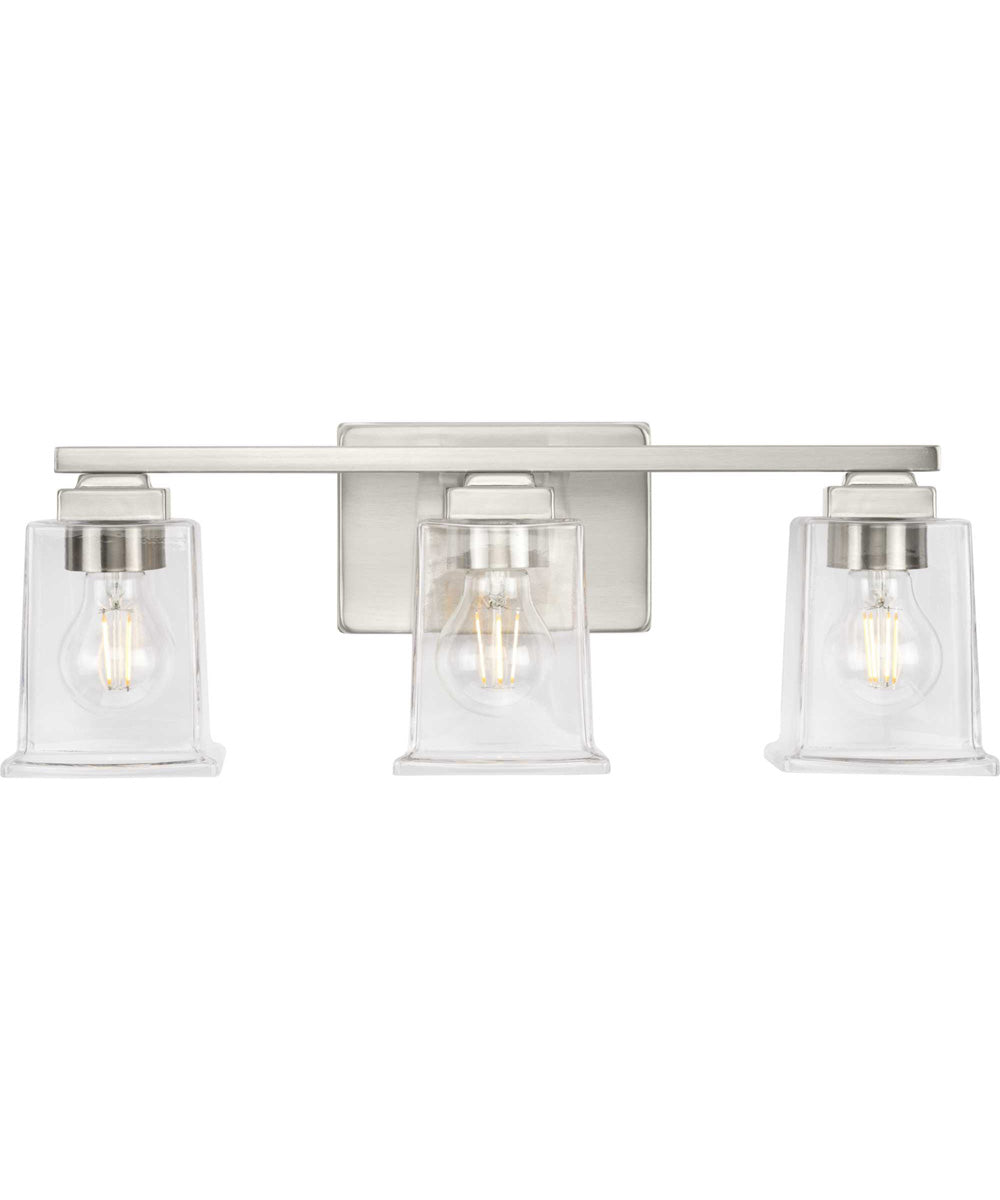 Gilmour 3-Light Modern Farmhouse Clear Glass Bath Vanity Light Brushed Nickel