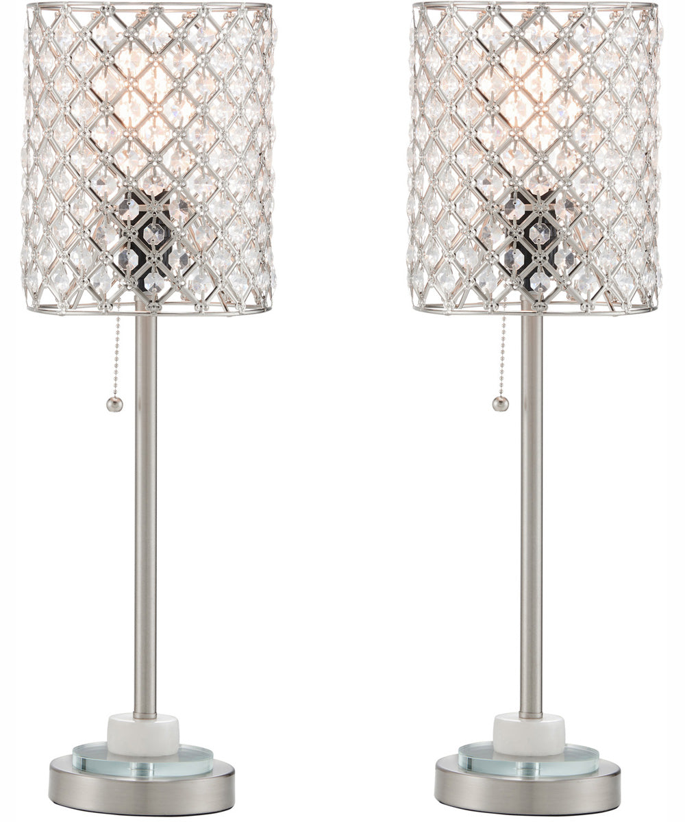 Calvine 1-Light 2 Pack-Table Lamp Brushed Nickel/Crystal Decorations