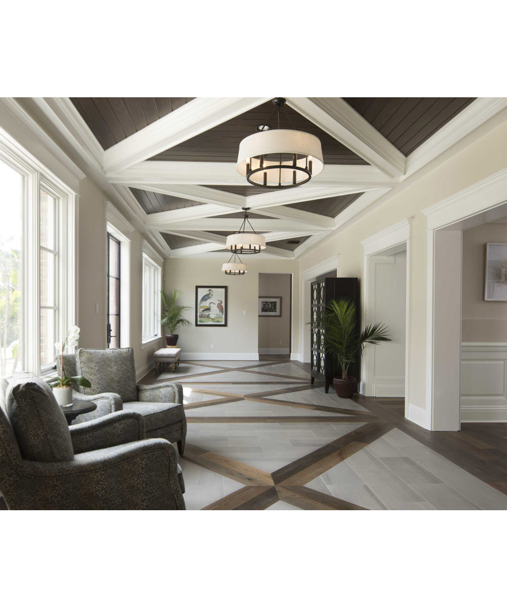 Cherish 6-Light White Linen Shade Coastal Chandelier Light Antique Bronze