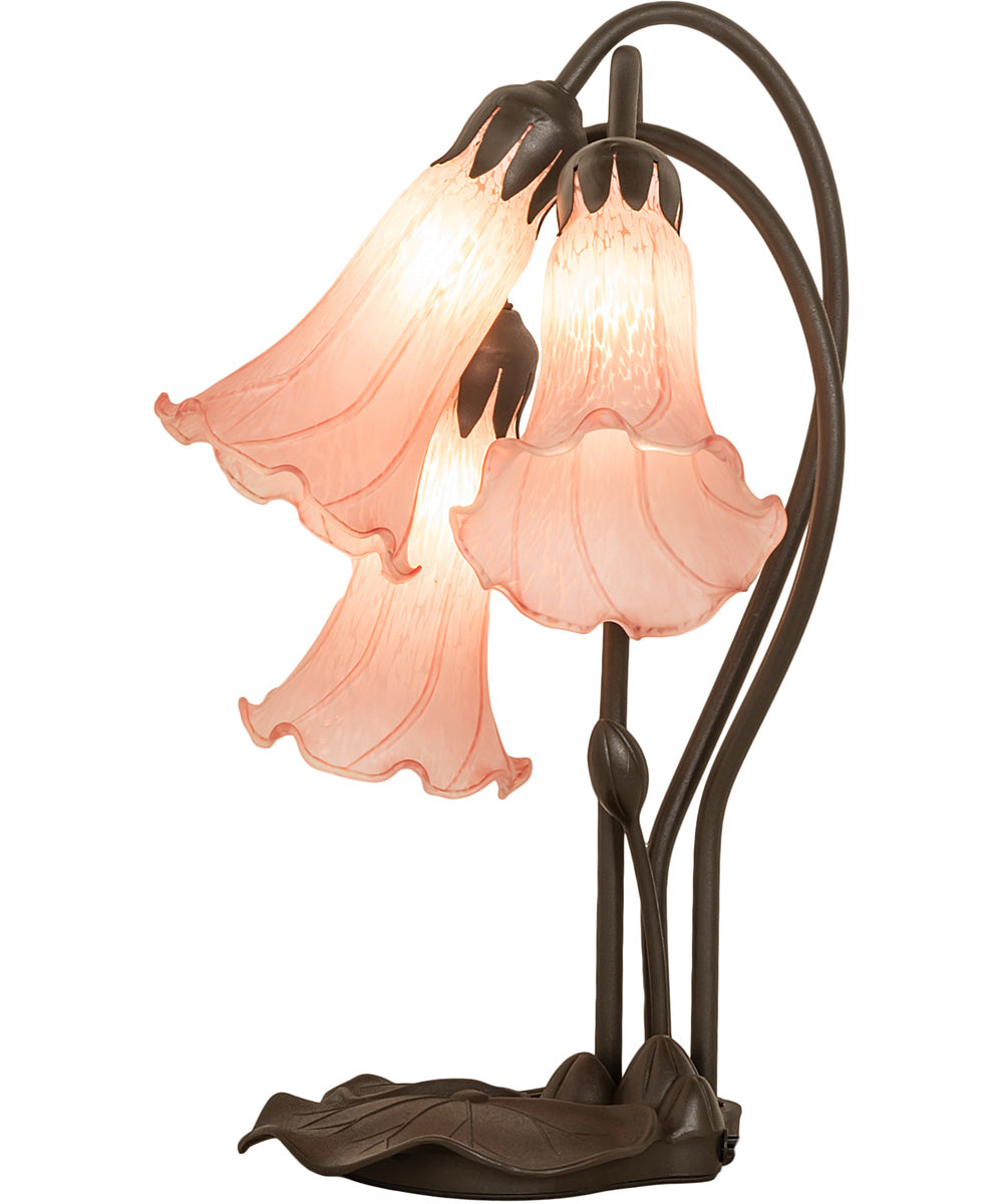 16" High Pink Tiffany Pond Lily 3 Light Accent Lamp